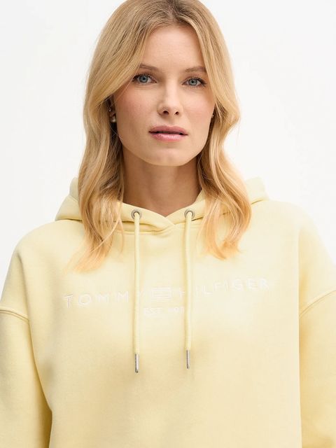 Tommy Hilfiger bluza damska kolor żółty z kapturem z aplikacją WW0WW47832