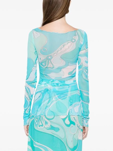 PUCCI Orchidee-print boat-neck long-sleeve top - Blue - zdjęcie produktu nr 2