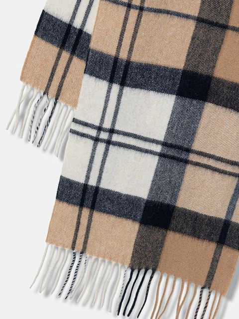 Barbour szalik kaszmirowy damski kolor beżowy wzorzysty LSC0479 - zdjęcie produktu nr 2