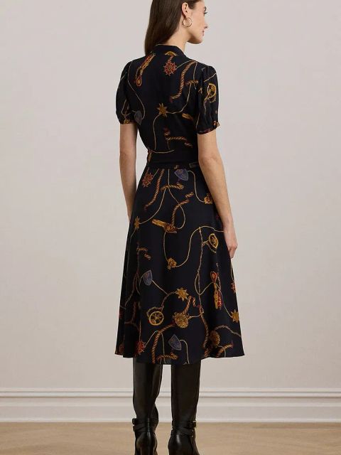 Lauren Ralph Lauren sukienka kolor granatowy midi rozkloszowana 200957152