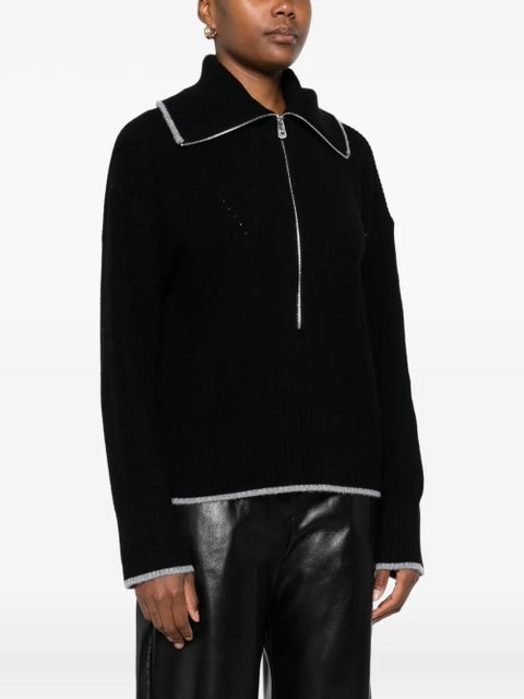 PINKO zip-front ribbed knit sweater - Black