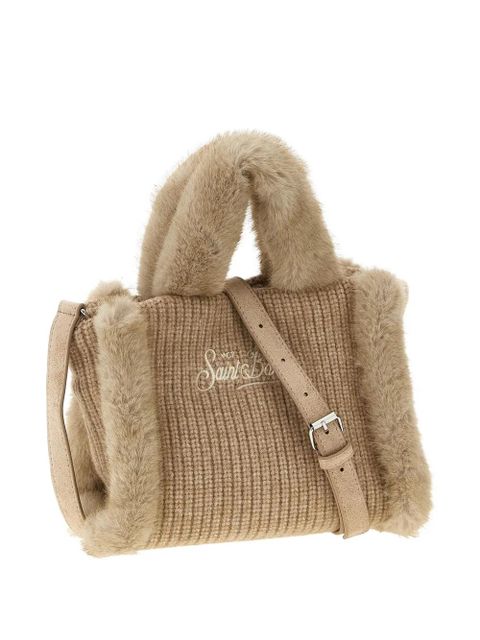 MC2 Saint Barth shearling-trim logo-detail mini tote bag - Neutrals