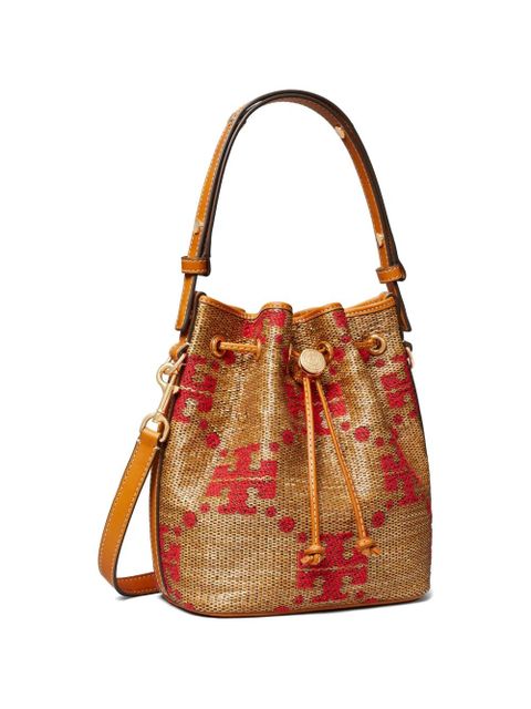 Tory Burch T Monogram straw bucket bag - Neutrals - zdjęcie produktu nr 2