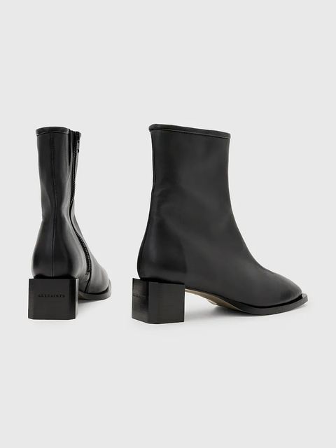 AllSaints botki skórzane Avril Boot damskie kolor czarny na słupku W013FC