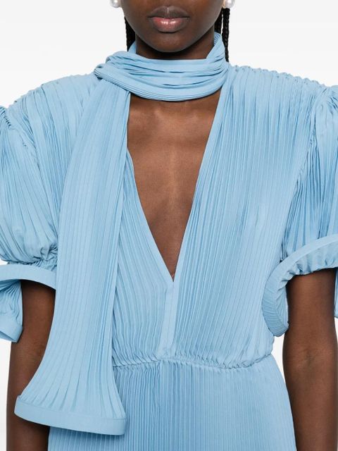 Rowen Rose pleated puffy-sleeve midi dress - Blue