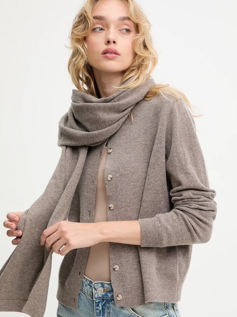 Answear.LAB kardigan z wełny merino z szalem damski kolor brązowy lekki - zdjęcie produktu nr 1