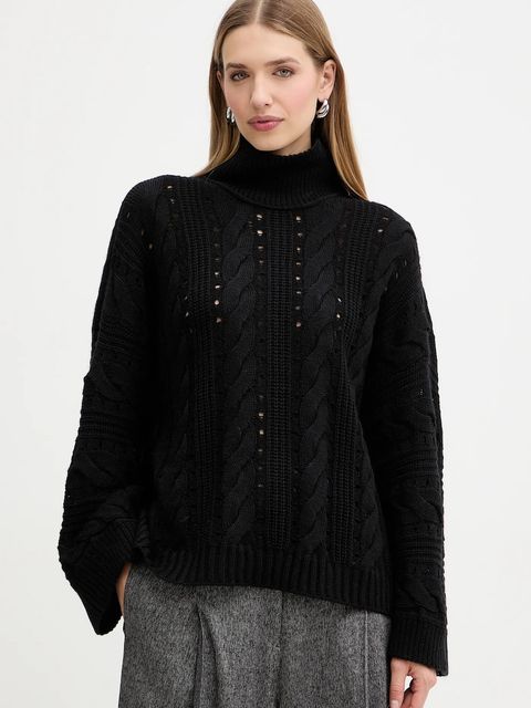 Twinset sweter z wełną damski kolor czarny ciepły z golfem 252TT3101 - zdjęcie produktu nr 1