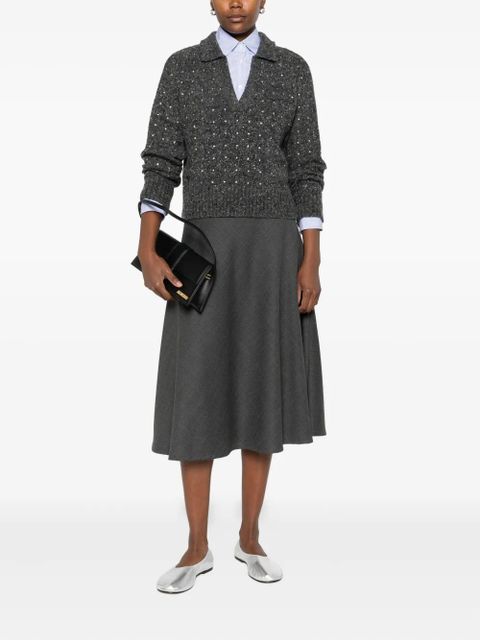 PINKO rhinetone-embellished collared sweater - Grey