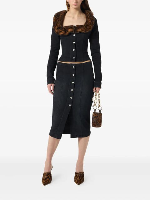 Blumarine faux-fur collar denim jacket - Black - zdjęcie produktu nr 2