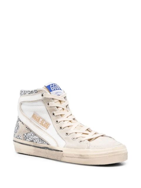 Golden Goose glitter-detail leather high-top sneakers - Silver