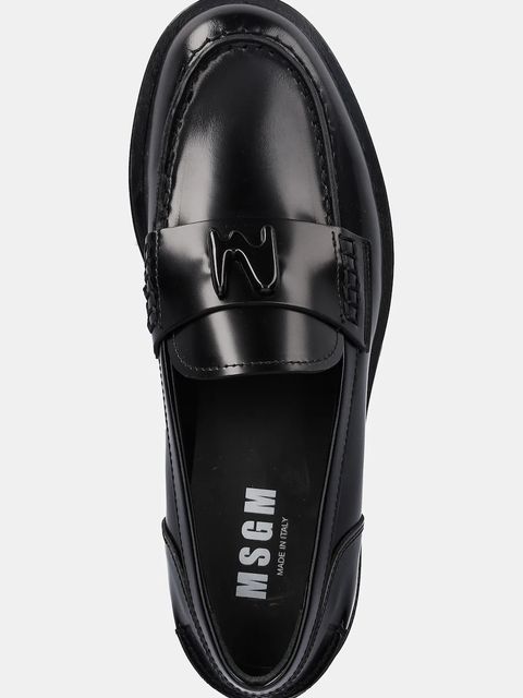 MSGM mokasyny skórzane damskie kolor czarny na płaskim obcasie 3941MDS152 954