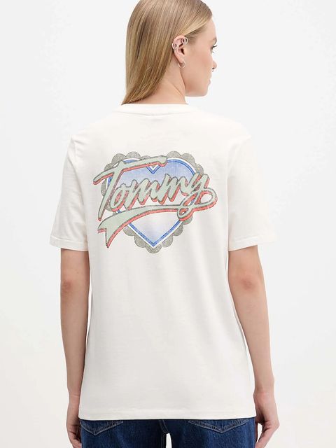 Tommy Jeans t-shirt bawełniany damski kolor beżowy DW0DW21524