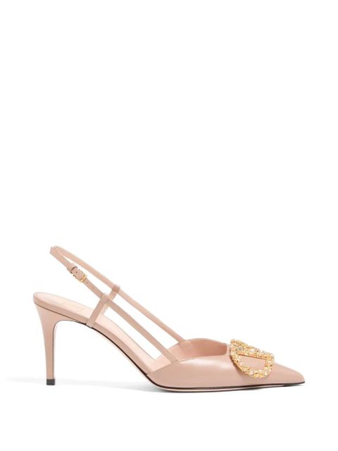 Valentino Garavani VLogo Signature slingback calfskin pumps with jewel logo 80mm - Pink - zdjęcie produktu nr 1