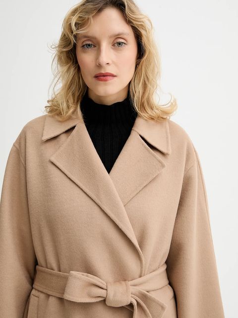 Calvin Klein płaszcz z dodatkiem wełny kolor beżowy LV040WL571