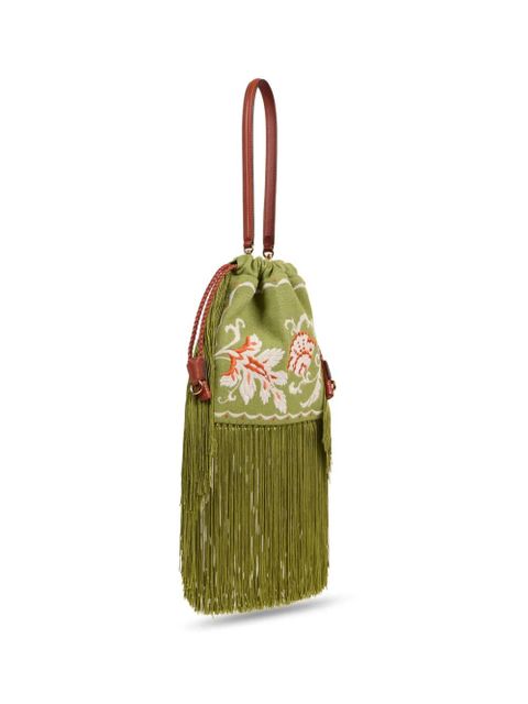 ETRO Small Kalispera embroidery fringes bucket bag - Green