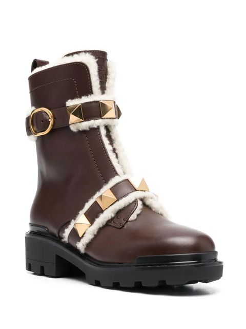 Valentino Garavani Rockstud-embellished biker boots - Brown - zdjęcie produktu nr 2