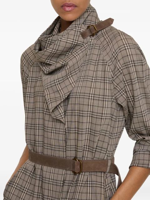 Burberry scarf-collar checked mini dress - Grey