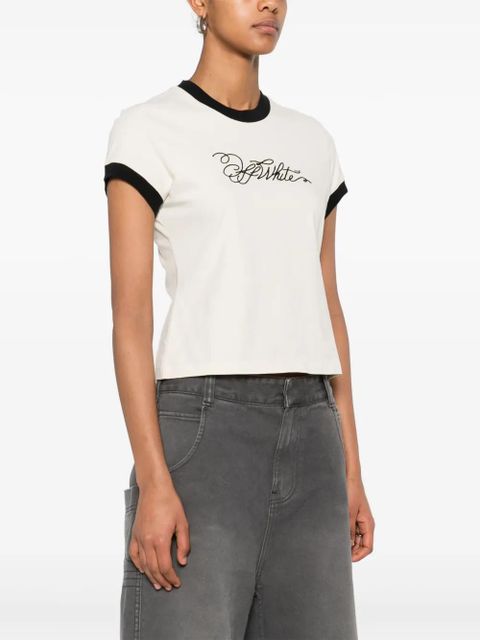 Off-White logo-embroidered T-shirt - Neutrals