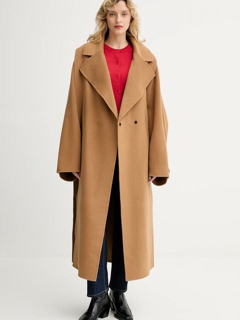 MMC STUDIO płaszcz wełniany kolor brązowy VESPERE.COAT