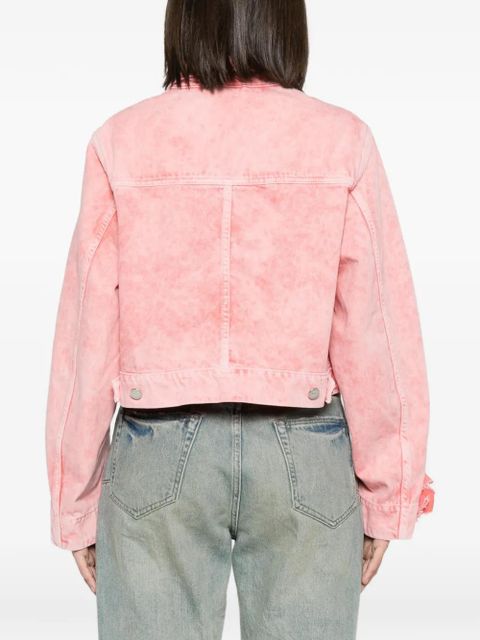GANNI floral-appliqué denim jacket - Pink