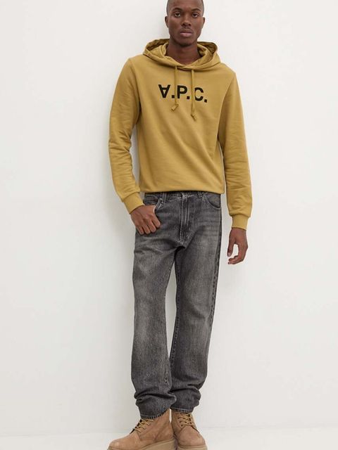 A.P.C. bluza bawełniana hoodie standard grand vpc GOTS kolor żółty z kapturem COHBN.M27908