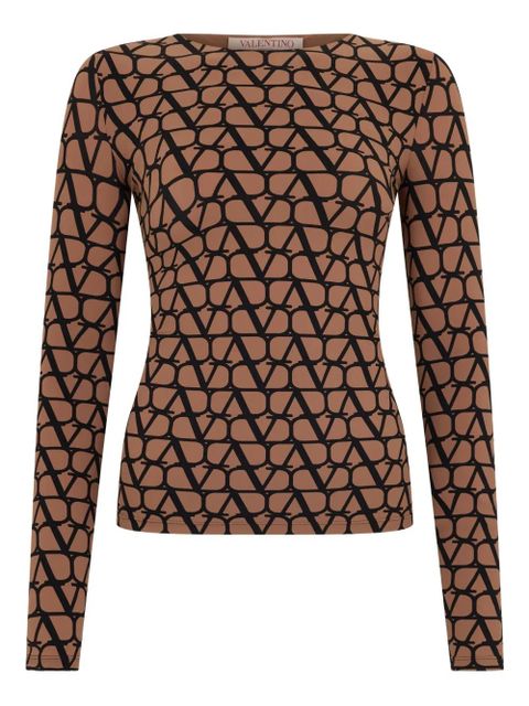 Valentino Garavani monogram-print long-sleeve top - Brown - zdjęcie produktu nr 1