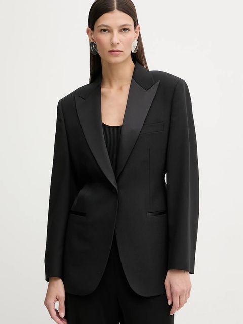 Filippa K marynarka z dodatkiem wełny kolor czarny jednorzędowa gładka 32084 - zdjęcie produktu nr 1