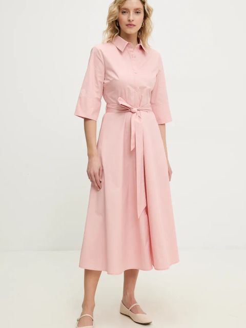 Answear.LAB sukienka bawełniana kolor różowy midi rozkloszowana