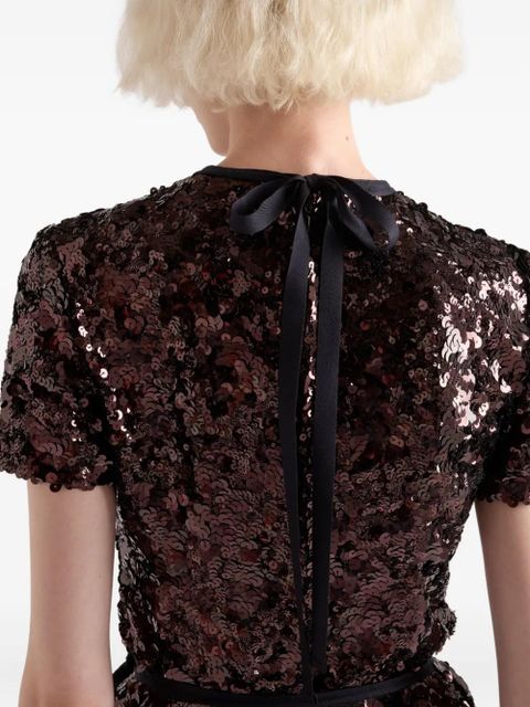 Prada sequin-embellished short-sleeve top - Brown