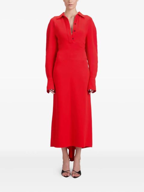 Victoria Beckham long-sleeve polo-collar midi dress - Red - zdjęcie produktu nr 2