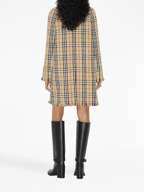 Burberry bouclé checkered buttoned raincoat - Neutrals