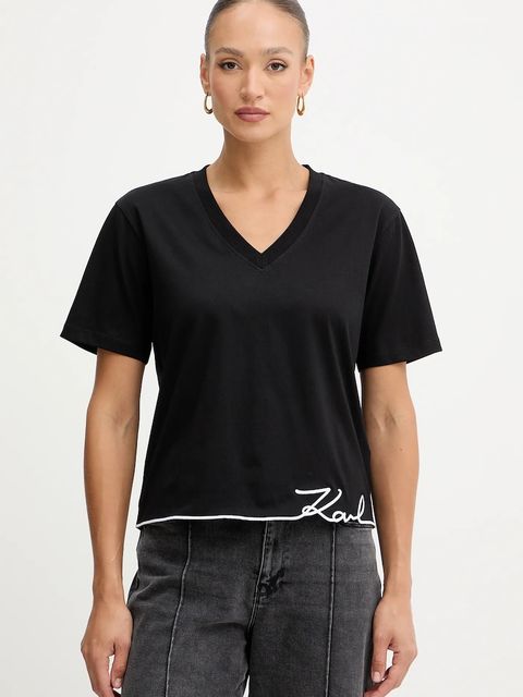 Karl Lagerfeld t-shirt bawełniany damski kolor czarny B1W17031 - zdjęcie produktu nr 1