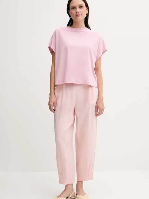 United Colors of Benetton spodnie lniane damskie kolor różowy szerokie high waist 4AGHDF08L - zdjęcie produktu nr 2