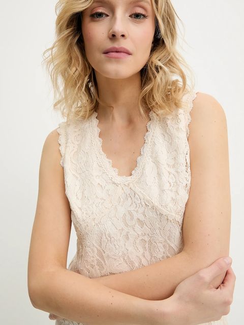 Answear.LAB sukienka kolor beżowy maxi rozkloszowana