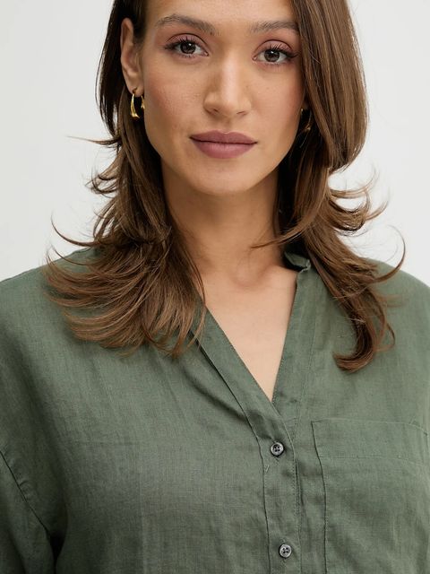 United Colors of Benetton koszula lniana damska kolor zielony relaxed 5BMLDQ0BA