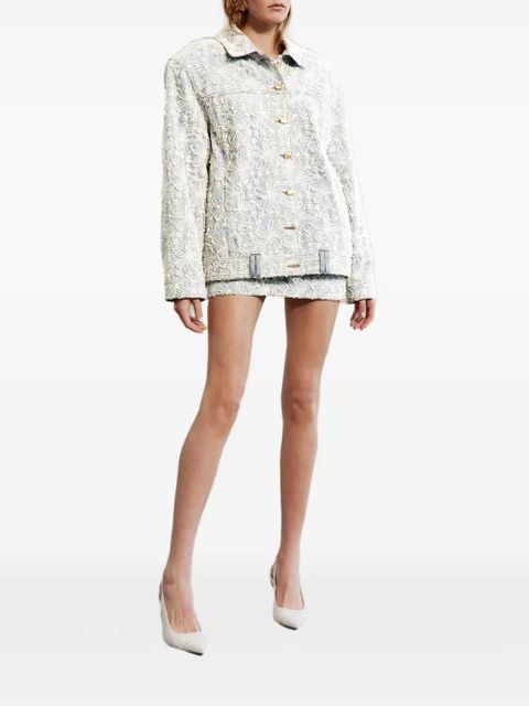Aje Bloom floral-embroidered denim jacket - Blue