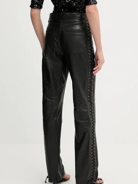 Rotate spodnie skórzane damskie kolor czarny szerokie high waist 115133100