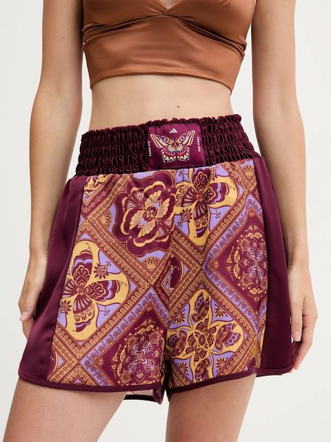 adidas szorty x Farm Rio damskie kolor bordowy wzorzyste high waist JW4482 - zdjęcie produktu nr 1