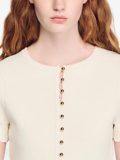 SANDRO buttoned scalloped mini dress - Neutrals