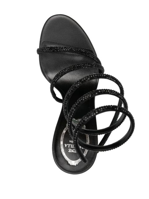 René Caovilla crystal-embellished wraparound leather sandals - Black