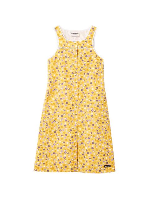 Miu Miu flower-print buttoned poplin midi dress - Yellow - zdjęcie produktu nr 1