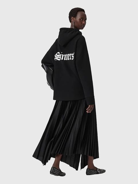 AllSaints bluza bawełniana SAINT damska kolor czarny z kapturem z nadrukiem W140JD