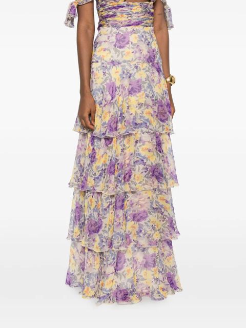 Valentino Garavani floral tiered maxi skirt - Purple