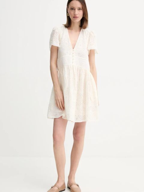 BOSS Orange sukienka bawełniana kolor beżowy mini rozkloszowana 50538362