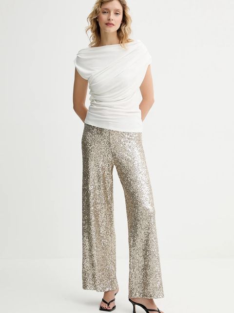 Answear.LAB spodnie damskie kolor złoty szerokie high waist