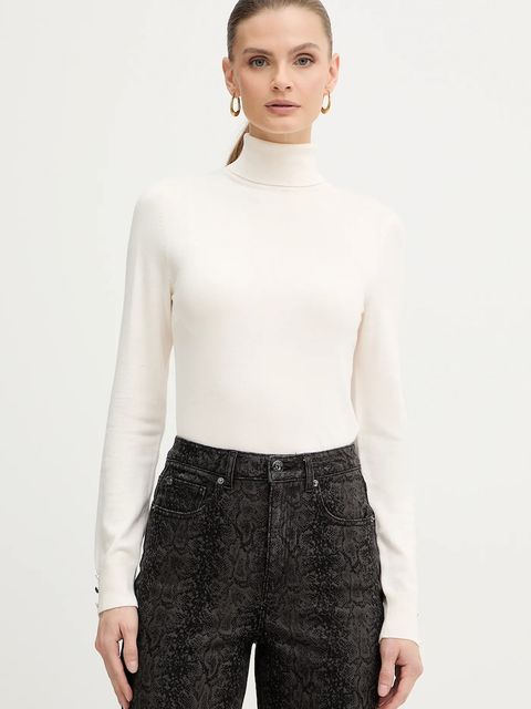 Morgan sweter damski kolor beżowy lekki z golfem MFLORIA - zdjęcie produktu nr 1