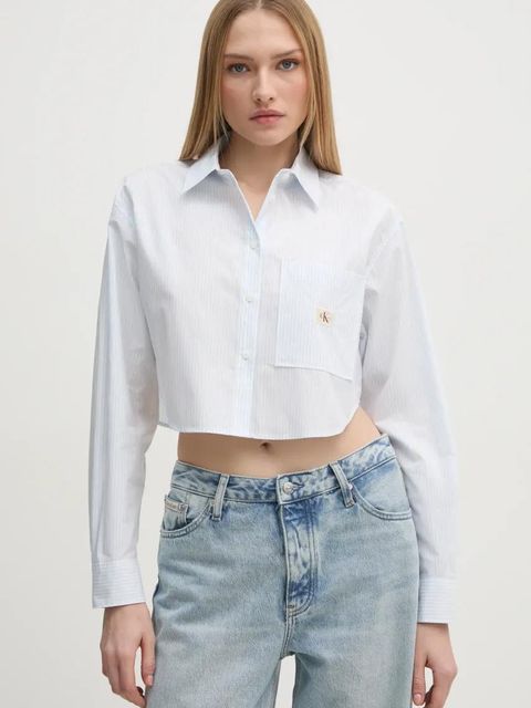 Calvin Klein Jeans koszula bawełniana damska kolor niebieski relaxed z kołnierzykiem klasycznym J20J225078