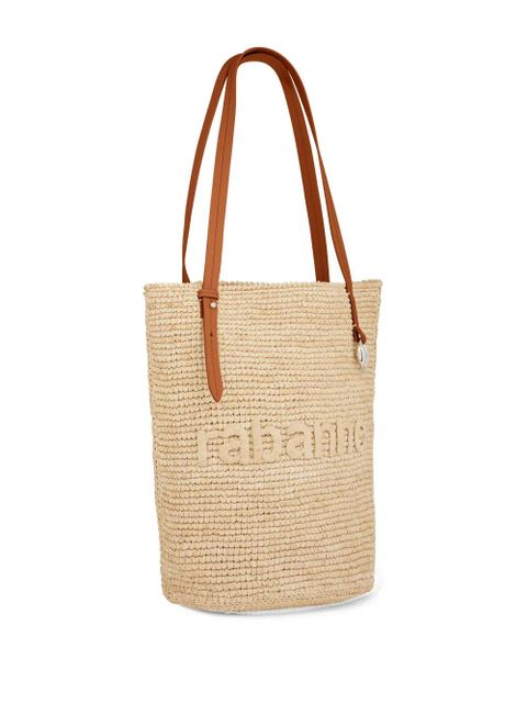 Rabanne logo-embroidered raffia tote bag - Neutrals