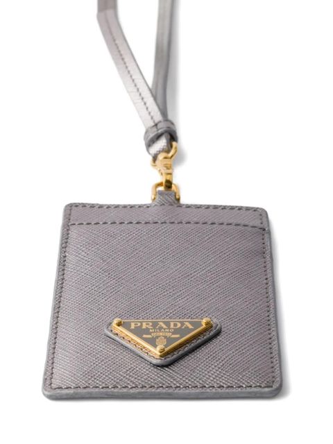 Prada triangle-logo leather badge-holder - Grey