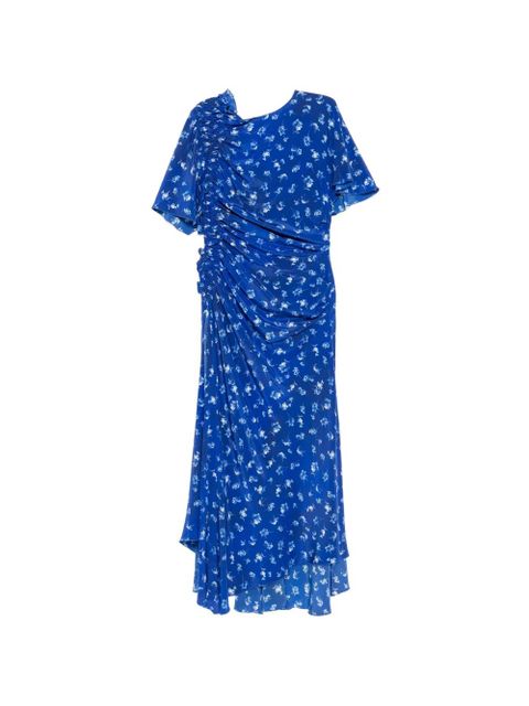 Victoria Beckham floral-print smocked asymmetric dress - Blue - zdjęcie produktu nr 1